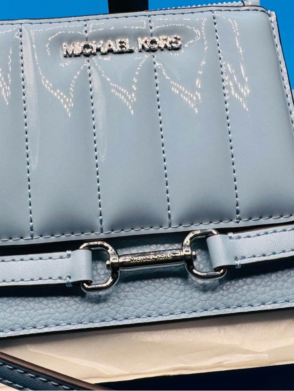 Michael Kors Powder Blue Quilted & Pebbled Leather Crossbody & Wallet Bundle - Picture 3 of 11
